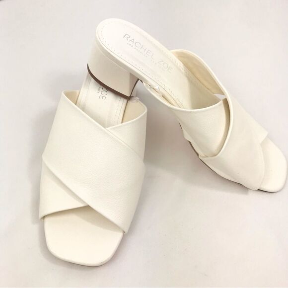 Rachel Zoe GARLAND Creamy White Crisscross Strap Open Toe Heeled Slide Sandals - Picture 2 of 13